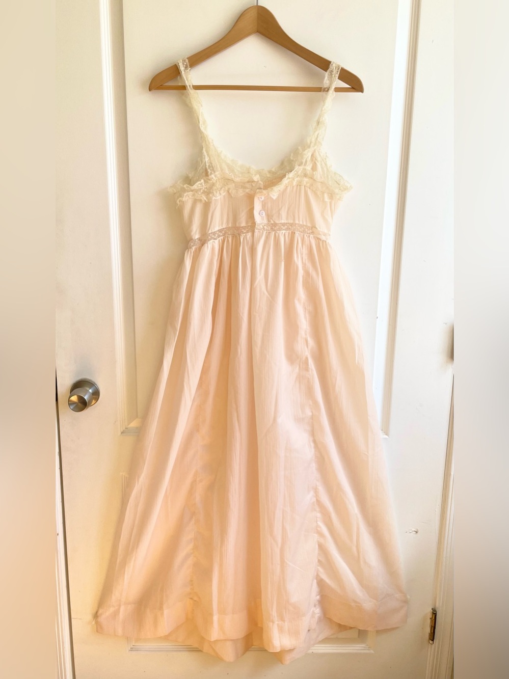 Vintage 1950s 60s Babydoll Tie Back Night Gown Pink Lace Ruffle Sheer Size S